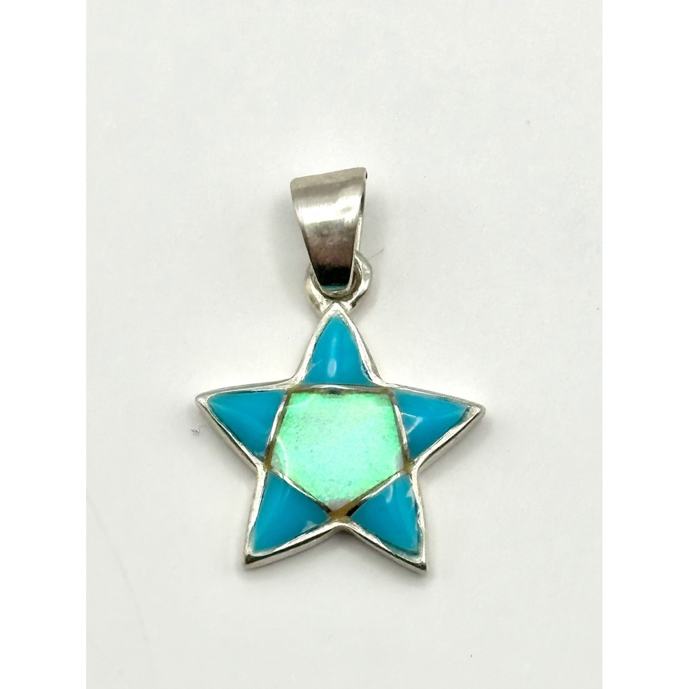 Dainty Native American Turquoise & Lab Opal Sterling Silver Star Pendant‎